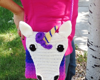 Unicorn Crossbody Bag Pattern -- CROCHET PATTERN ONLY -- Unicorn purse pattern -- unicorn shoulder bag -- unicorn rainbow pattern