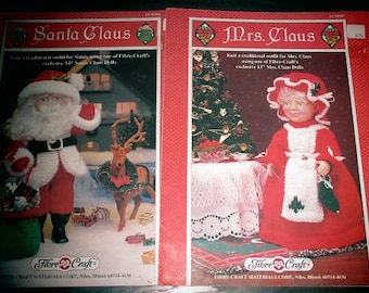 Vintage Knitting Pattern For Traditional Outfits for SANTA CLAUS & Mrs CLAUS - For 13" and 14" Dolls - Fibre Craft - c. 1994