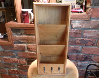Wood mail sorter, Vintage wooden mail holder, mail and key holder, hanging wall mail organizer