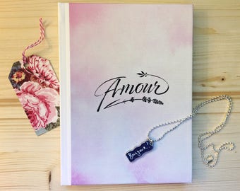 Amour Hard Cover Travel Journal & Bonjour Necklace