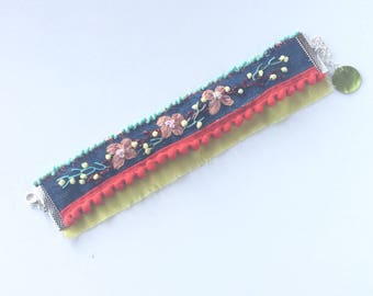 Boho - textile cuff - bracelet Bohemian bracelet