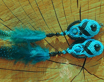 Feather earrings Extra Long dangle earrings Boho earrings Statement earrings Gypsy earrings Macrame earrings Gift girl Modern earrings