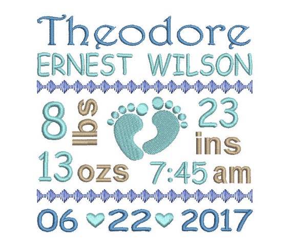 Baby Birth Announcement Template Embroidery Design Baby Boy