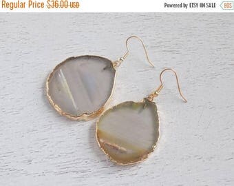 SUMMER SALE Statement Earrings, Natural Geode Earrings, Slice Agate Earrings, Large Gemstone Earrings, Agate Earrings, Clip-on Earrings, Gif