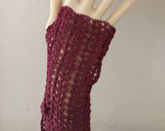 Burgandy fingerless crochet gloves,formal gloves,graduation gift ,summer gloves,cotton gloves,ladies gloves,driving gloves,teenagers gloves