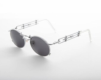 Vintage Steampunk Sunglass with Oval Lens and Intricate Temple Design -Cyrus