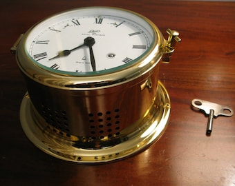 Vintage German Brass Cased Marine Schatz Royal Mariner Bulkhead Clock Ship Yacht Circa 1970