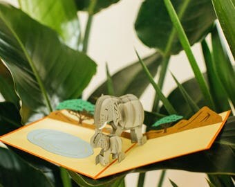 Elephant Family Card, Elephant Family Pop Up Card, Elephant Family 3D card, Elephant Card, Cute Animal Card, Cute Elephant Card, Lovepop