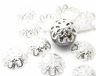10 cups 10mm FILIGREE silver caps