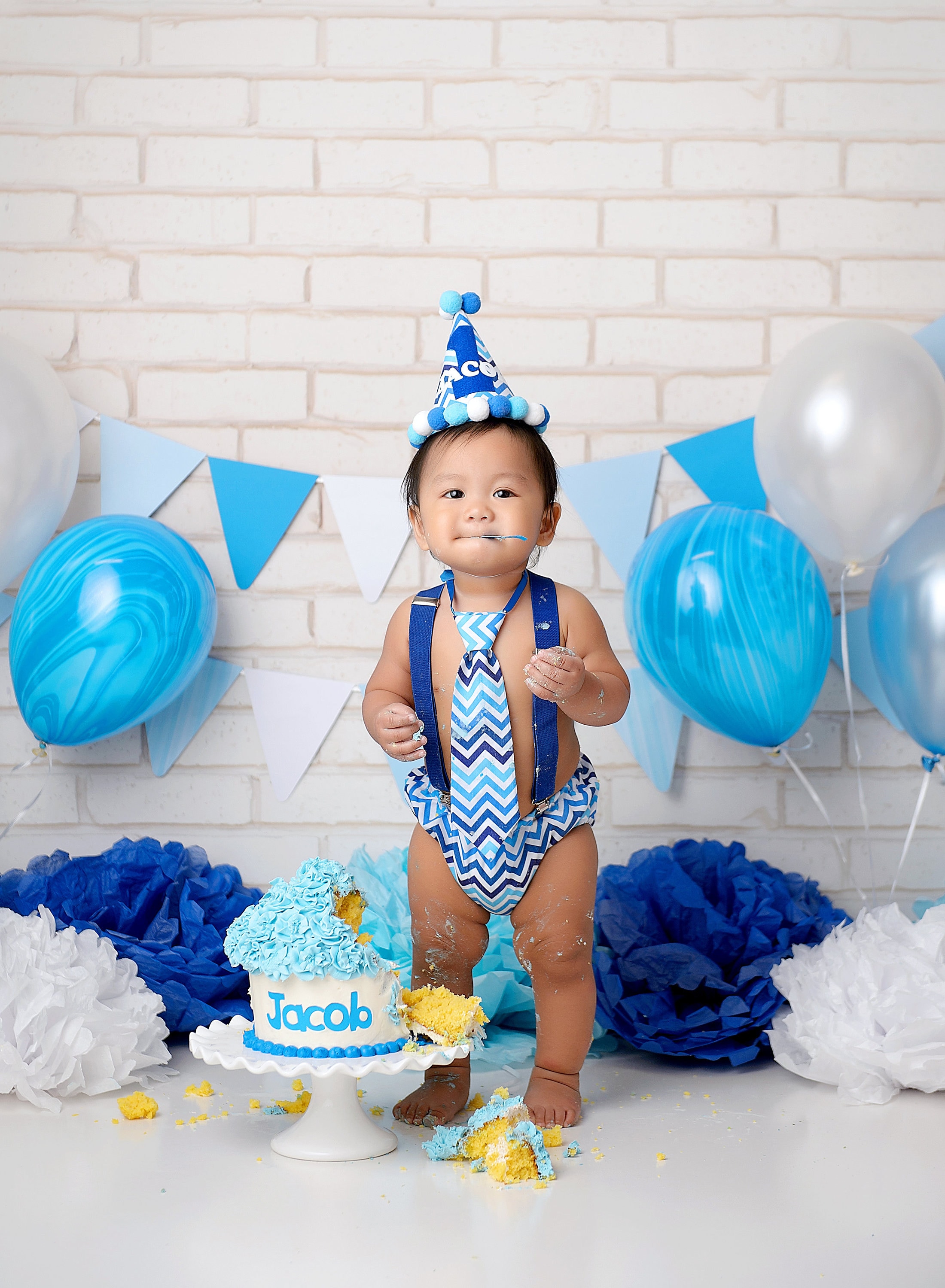 Cake Smash Outfit Blue and White Chevron Baby Boy 1st