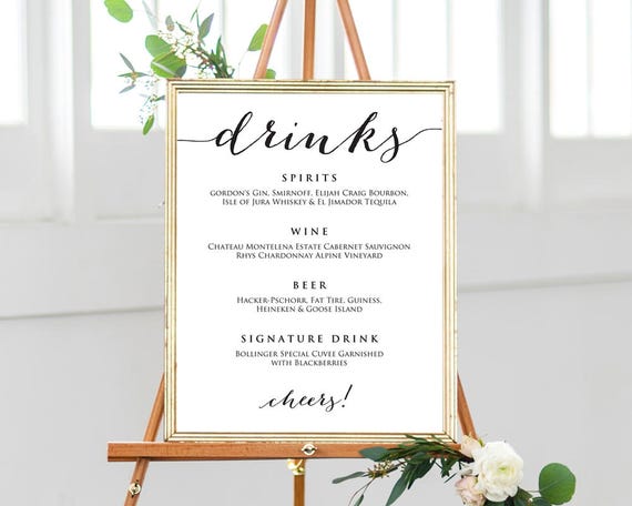 Wedding Drinks Menu Wedding Drinks Sign Drinks Menu