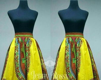ON SALES African skirt,yellow Dashiki Skirt African print skirt,Ankara MiDi skirt, African clothing high waist skirt