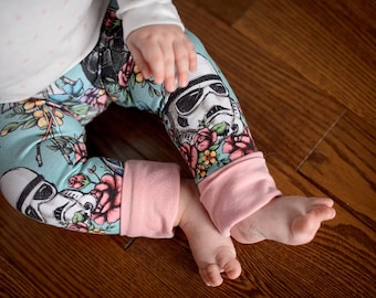 Grow with me pants, baby yoga pants, baby leggings, Star Wars baby, floral baby girl, jedi princess, girl star wars, star wars bb8