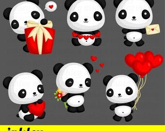 50%OFF!! Panda In Love Clipart - Cute Clipart, Animal Clipart, Fun Clipart, Clipart Set, Adorable Digital Clip Art