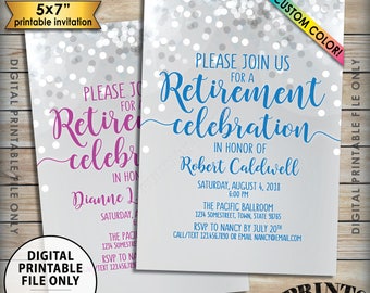 Retirement party invitation. Vintage rustic navy blue burlap