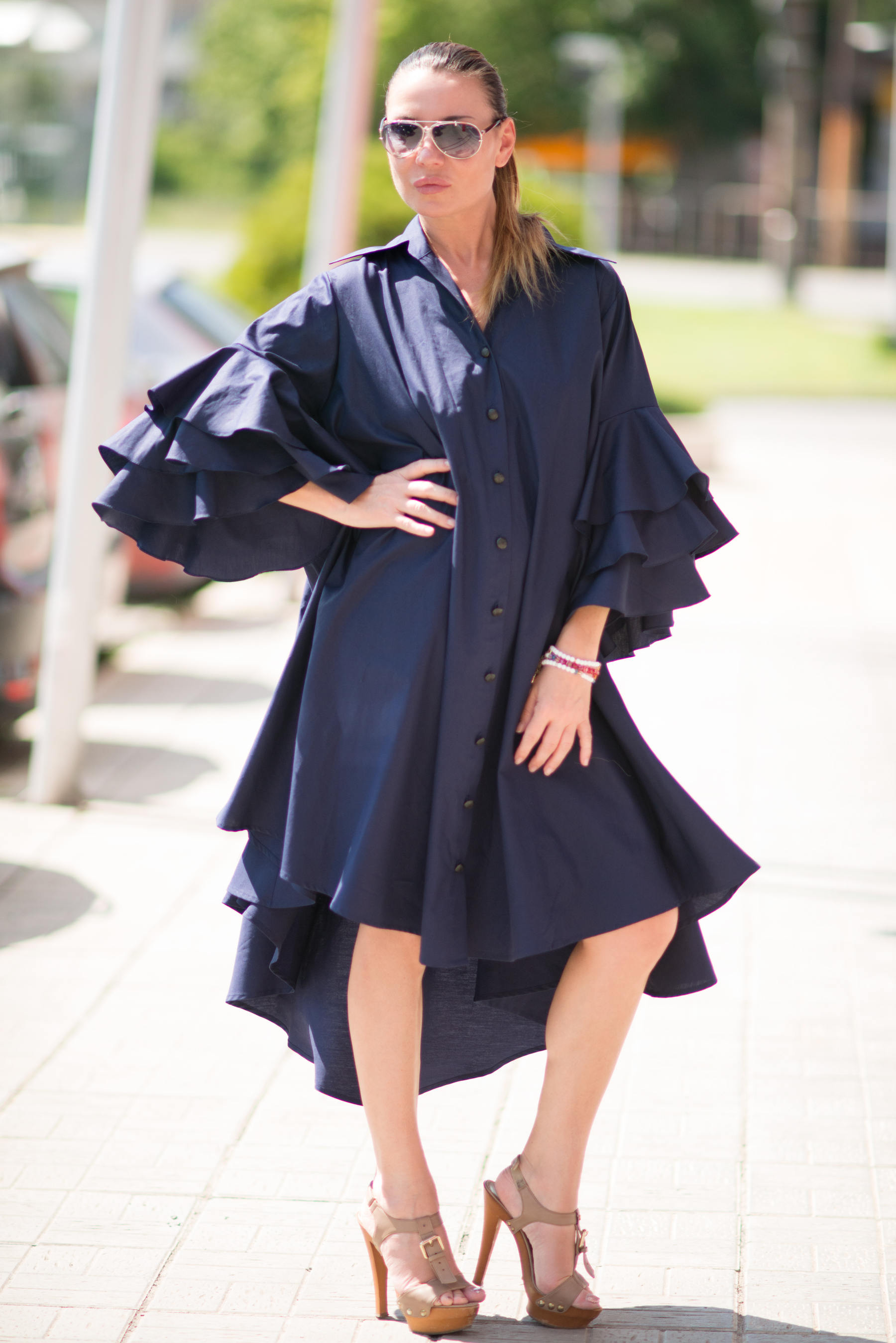 Navy Blue Maxi Dress Mid Length Dresses Cotton Plus Size