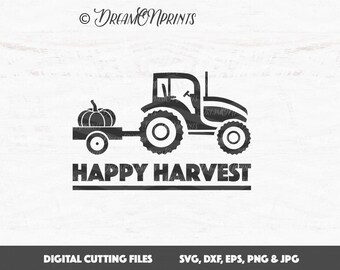 Happy Harvest SVG, Tractor SVG, Pumpkin SVG Cut File, Harvest Svg Cut Files, Fall Svg Saying Autumn for Cricut or Silhouette SVDP538