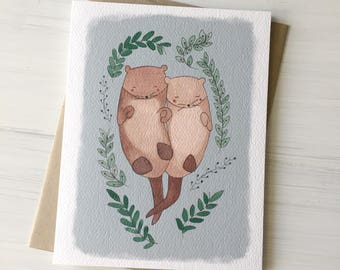 Otters in Love - love card, valentine card, valentines day, anniversary card, card for boyfriend, girlfriend card, otter card, sweet card