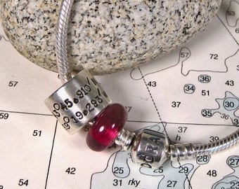 Pandora Charms Coordinates - Personalized "Pandora" Charm - Custom Latitude Longitude on Sterling Silver Bead for "Pandora" Bracelet
