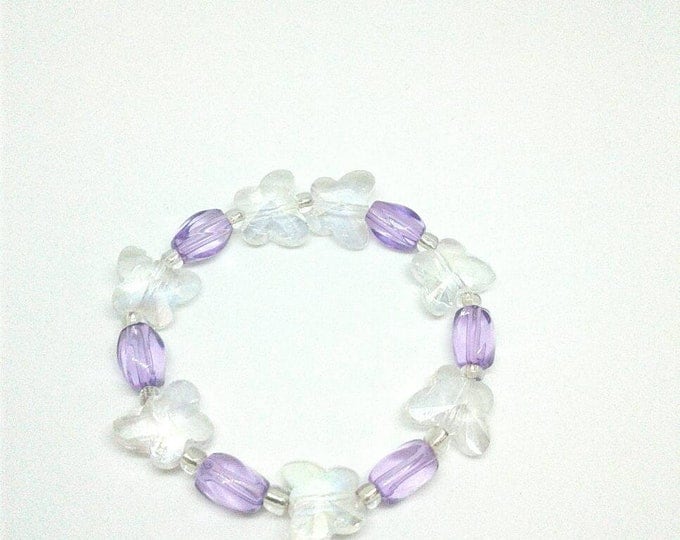 Butterfly Bracelet, Beadwork, Statement Piece, Lupus Warrior, Gift for Her,Purple and White.