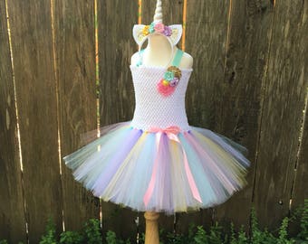 Unicorn costume - pastel unicorn dress - girls halloween costume - gifts for girls - unicorn tutu dress - pink gold aqua lavender yellow