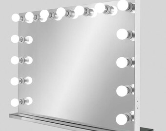 Frameless XL Hollywood Forever Lighted Vanity Mirror w/ LED Bulbs & Dual outlets