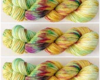 Exotic. Hand Dyed Yarn. Hand painted variegated Sock Yarn. Superwash wool. 4 ply yarn. fingering weight. Sock yarn.