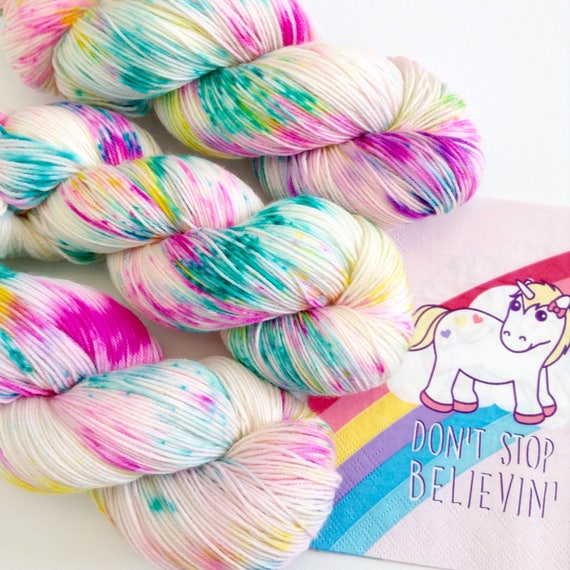 Enchanted Unicorns. Hand painted yarn. Hand Dyed Yarn.Super