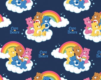 Camelot Care Bears Rainbow Fabric - Navy (Pre Order - Ships December 2017 - Sold by the half yard and cut continuously)