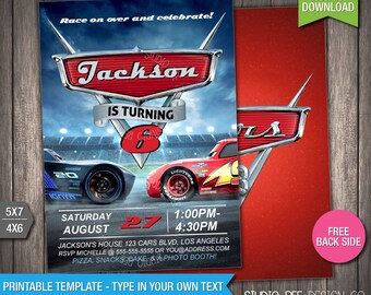 Cars 3 Invitation - 50% OFF - INSTANT DOWNLOAD - Printable Disney Cars 3 Birthday Invite - Lightning - DiY Personalize & Print - (CAin02)
