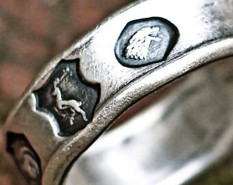 silver ring, vintage ring, menly ring, game of thrones, hand stamped ring, mens ring, rustic ring, vintage ring, medieval ring, crest ring