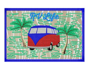 Camper Embroidery Design - In The Hoop Embroidery Project - RV Pattern - ITH Embroidery Design - PDF Pattern - Mug Rug Pattern - Ith Pattern