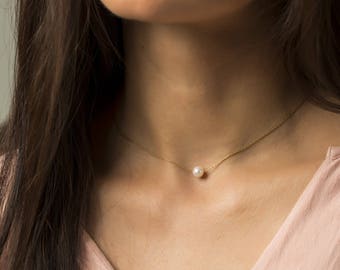 Single Pearl Necklace, Bridesmaid Gift, Dainty Pearl Necklace, Delicate Gold Necklace, White Pearl Necklace, Wedding Necklace Bridesmaid