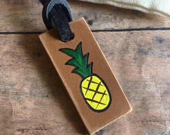 Pineapple luggage tag, Custom Luggage Tag, personalized leather luggage tag, pineapple luggage tag