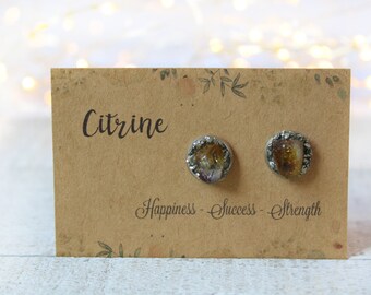 Citrine Earrings, Raw Citrine Earrings, Citrine Stud Earrings, Raw Citrine, November Birthstone, Raw Gem Earrings, Raw Crystal Earrings