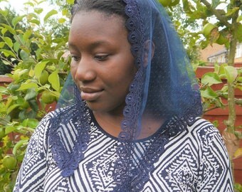 Navy blue Lace Triangle Mantilla Head Covering