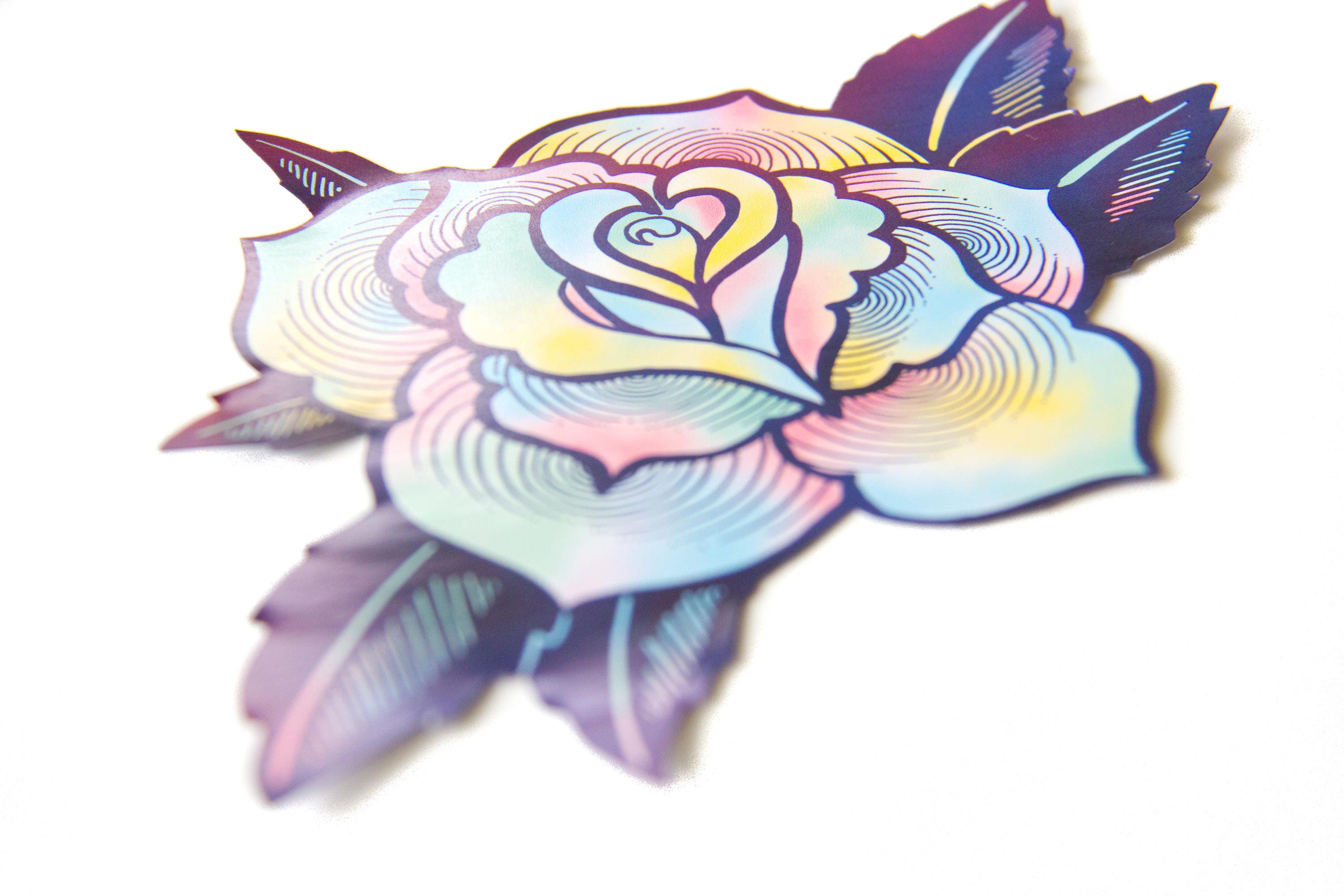 Psychedelic Rose Laptop Sticker Large Decal in Tattoo Style