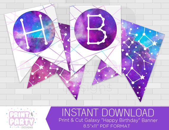 Printable Galaxy Happy Birthday Banner, Galaxy Birthday Party, Teen ...