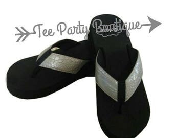 Black and Pewter Snake Skin Wedge Flip Flop