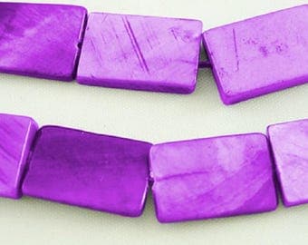 Purple 15x10mm Flat Rectangle Natural Mother of Pearl Gemstone Beads (15" Strand)