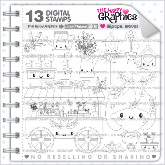 Flower Shop Stamp COMMERCIAL USE Digi Digital Image