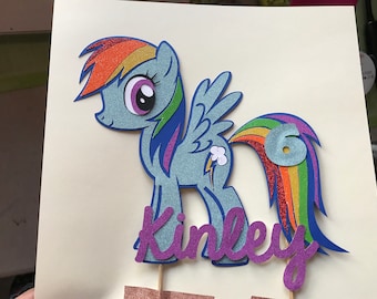 Custom, handmade, personalized My Little Pony cake topper for birthday party with age