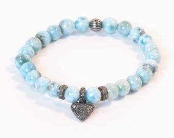 Larimar and Pavé Diamond Heart Charm Bracelet