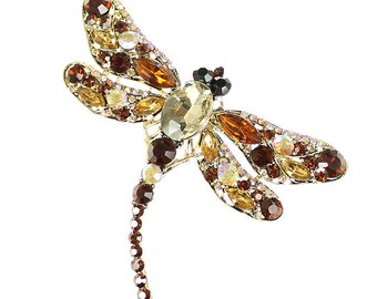 thumbnail image 2 of Exquisite Black Crystal Rhinestone Dragonfly Brooch - Fashion Bird Pin - Austrian Crystal 2 of 5
