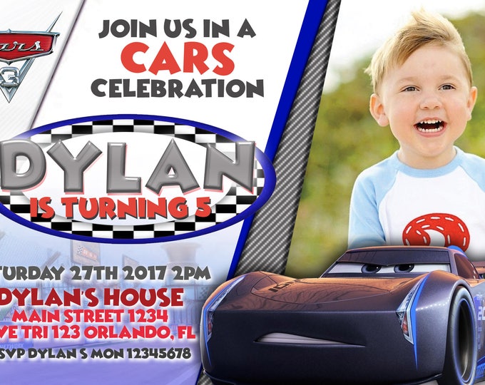 Cars 3 Disney Pixar Birthday Invitation with Photo - We deliver your order in record time!, less than 4 hour! Best Value - Jackson Storm