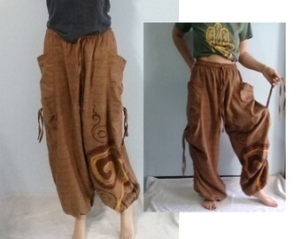 Baggy Pants Harem Balloon Pantalon Genie Zen Omm Adjustable Cotton Beige