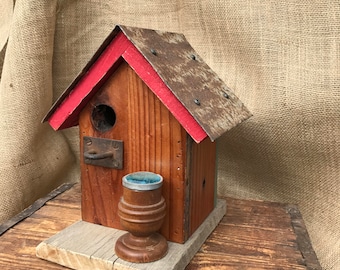 Rustic redwood birdhouse, rustic, birdhouse, recycled, re-purposed, vintage