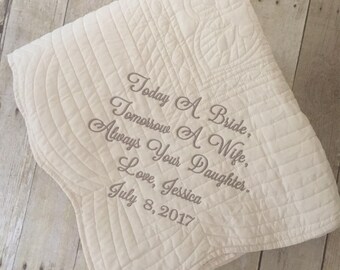 Mother of the Bride gift, Bride, mother verse monogrammed quilt, Wedding gift, Personalized quilt, wedding gift Mother of bride gift