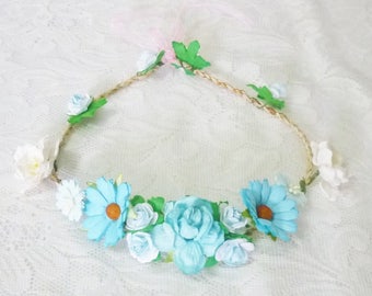 Flower headpiece Baby blue Flower headband /Flower headband /Flower headpiece /Flower hair wreath party flower M1