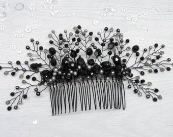 Gift|for|Christmas Bridal hair Christmas hair Black wedding Bridesmaid hair Halloween Crystal hair comb Black bridesmaid Halloween jewelry